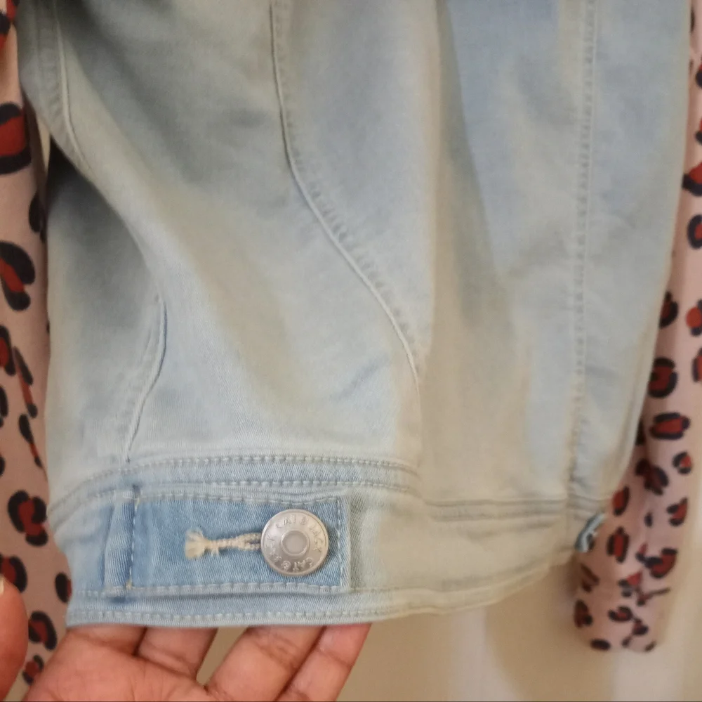 Cat And Jack Girls Denim And Leopard Print Light Jacket - Picture 7 of 12
